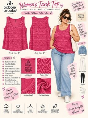 Bobbie Brooks Hot Pink Scoop-Neck Tank with Jacquard Texture